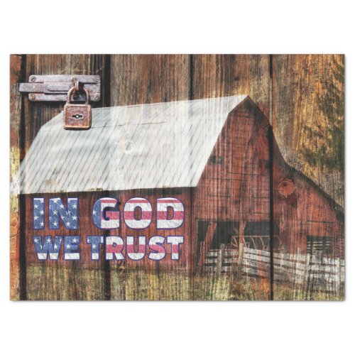 Rustic Red faded Barn With Latch In God We Trust Tissue Paper