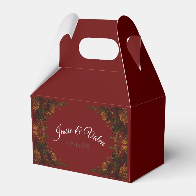 Rustic Red Fall Elegant Gothic Wedding Favor Boxes (Front Side)
