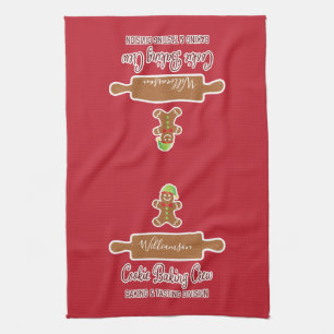Rustic Red Family Name Holiday Baking Monogrammed Kitchen Towel