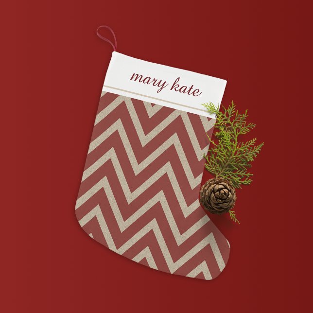 Rustic Red Faux Burlap Chevron Pattern Small Christmas Stocking (Creator Uploaded)