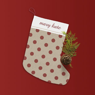 Rustic Red Faux Burlap Polka Dot Small Christmas Stocking