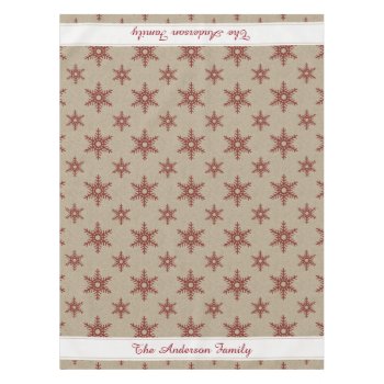 Rustic Red Faux Burlap Snowflake Pattern Tablecloth by Letsrendevoo at Zazzle