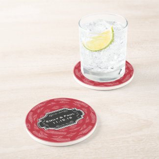 Rustic Red Feather Pattern Wedding Coasters