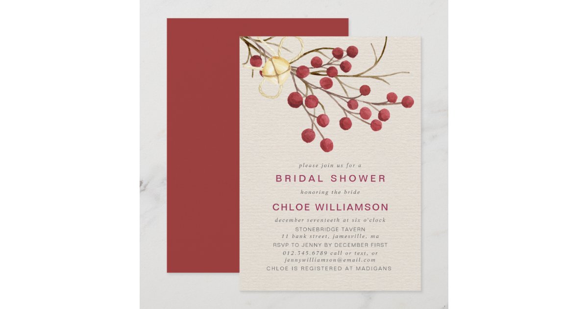 Rustic Red Fire Berries Bridal Shower Invitation | Zazzle