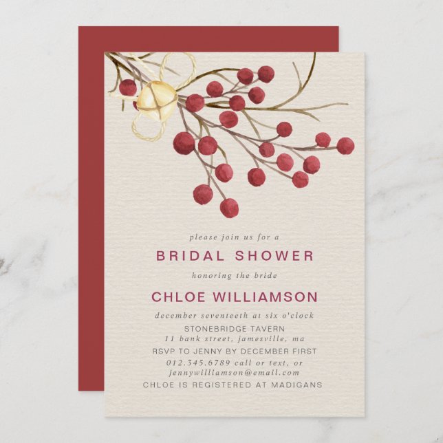 Rustic Red Fire Berries Bridal Shower Invitation (Front/Back)