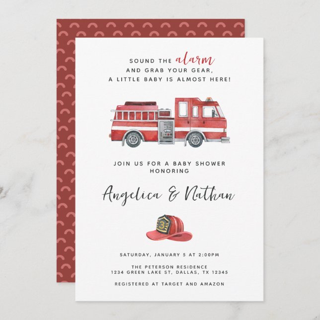 Rustic Red Firetruck Baby Shower Invitation (Front/Back)