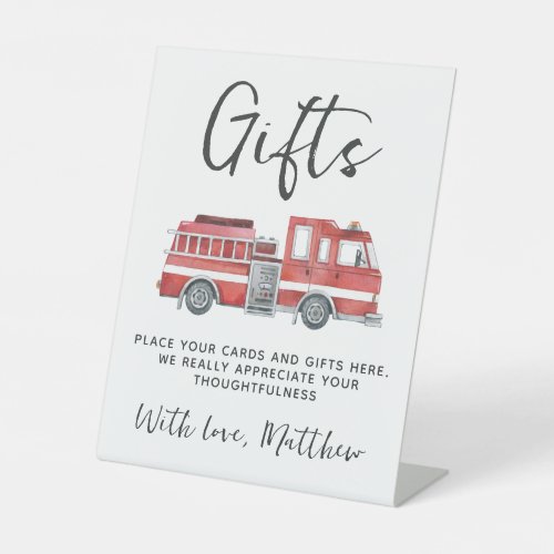 Rustic Red Firetruck Birthday Gift and Card Sign