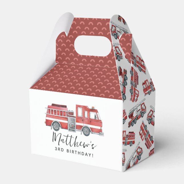 Rustic Red Firetruck Birthday Party Favor Box (Front Side)