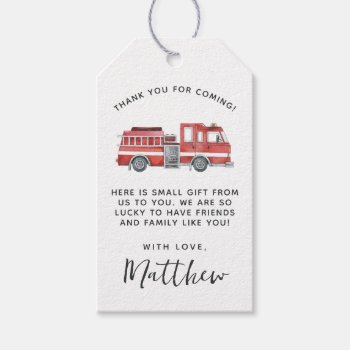 Rustic Red Firetruck Birthday Thank You Favor Gift Tags by PerfectPrintableCo at Zazzle
