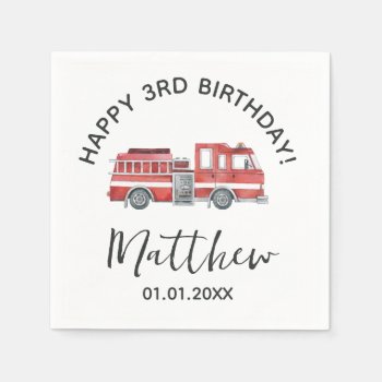 Rustic Red Firetruck Happy Birthday Paper Napkins by PerfectPrintableCo at Zazzle