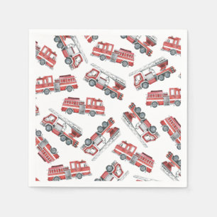 Rustic Red Firetruck Happy Birthday Paper Napkins