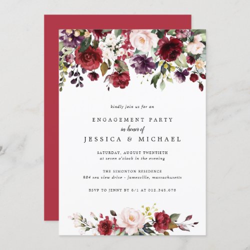 Rustic Red Floral Engagement Party Invitation