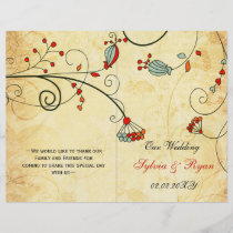 Rustic, red floral folded , fall Wedding program