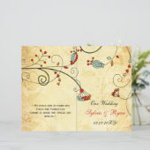 Rustic, red floral folded , fall Wedding program (Standing Front)