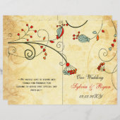 Rustic, red floral folded , fall Wedding program (Front/Back)