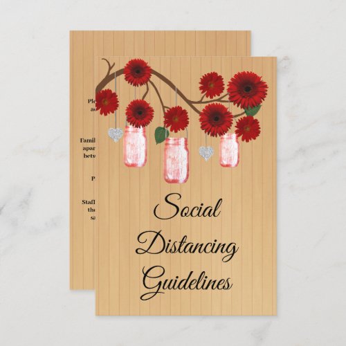 Rustic Red Floral Mason Jar Safety Measures Enclosure Card