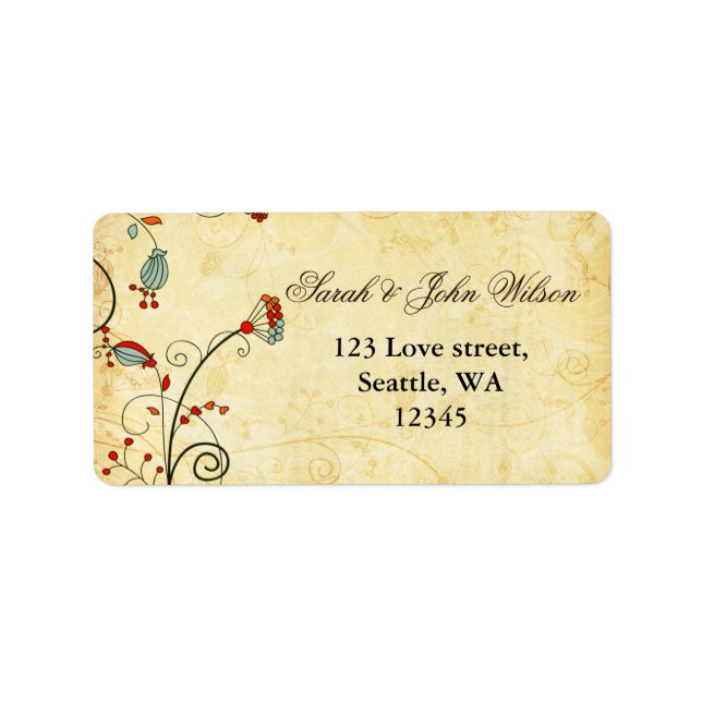 rustic  red floral ,return address label (Front)