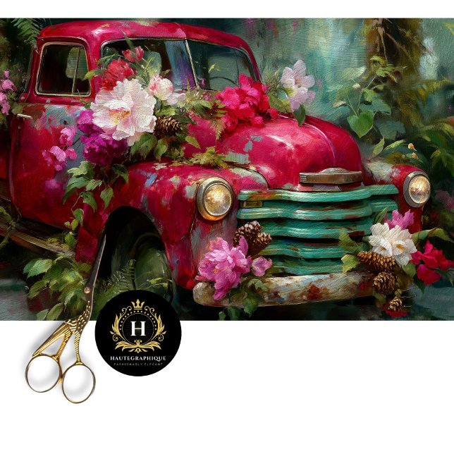 Rustic Red Floral Truck Decoupage Tissue Paper (Creator Uploaded)