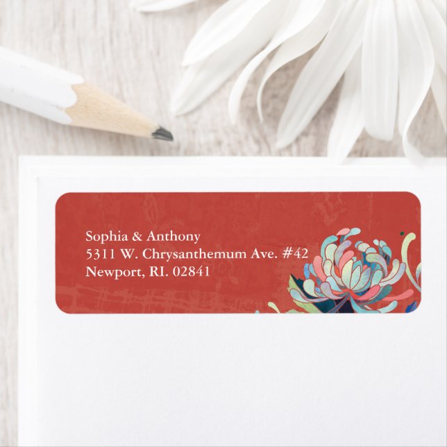 Rustic Red Floral Wedding Return Address Label (Insitu)