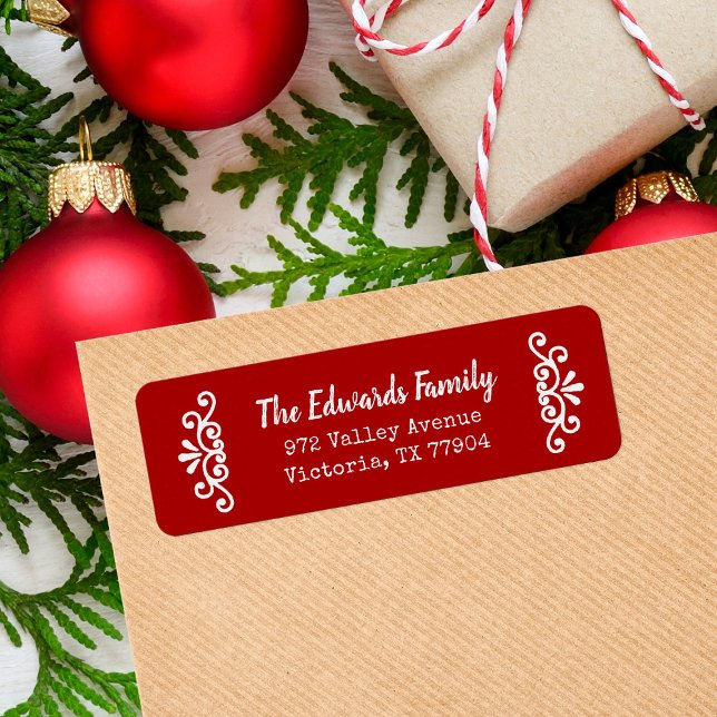 Rustic Red Flourish Return Address Labels (Creator Uploaded)