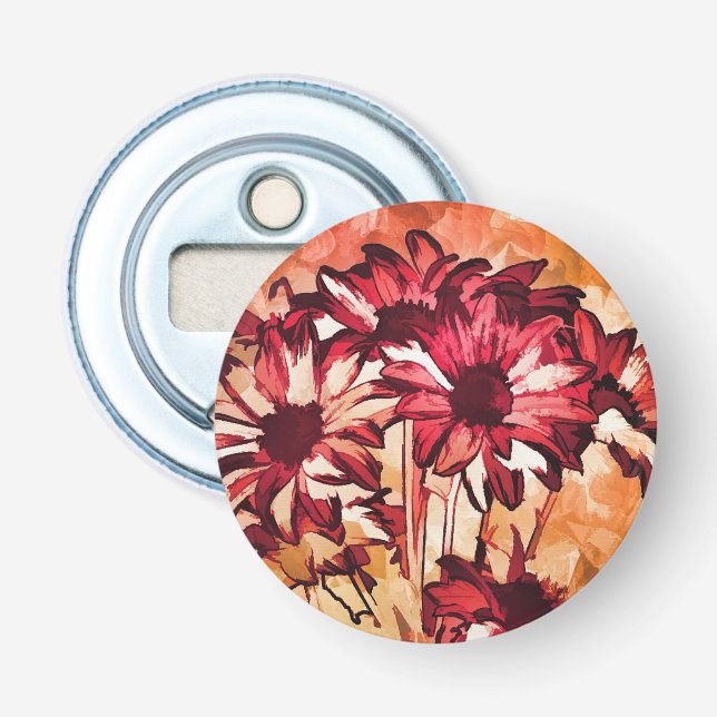 Rustic Red Flower Art Painting Bottle Opener (Front)