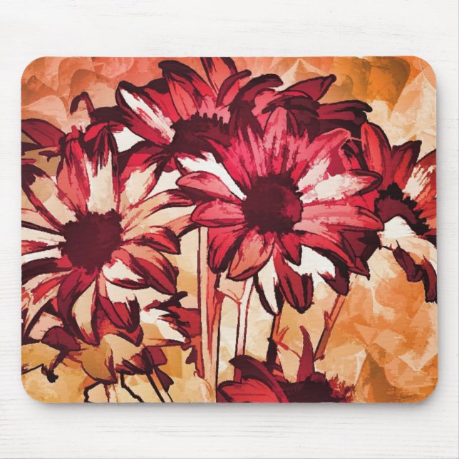 Rustic Red Flower Art Painting Mouse Pad (Front)