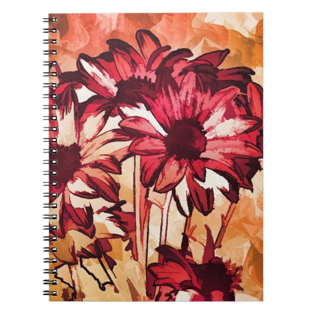 Rustic Red Flower Art Painting Notebook (Front)