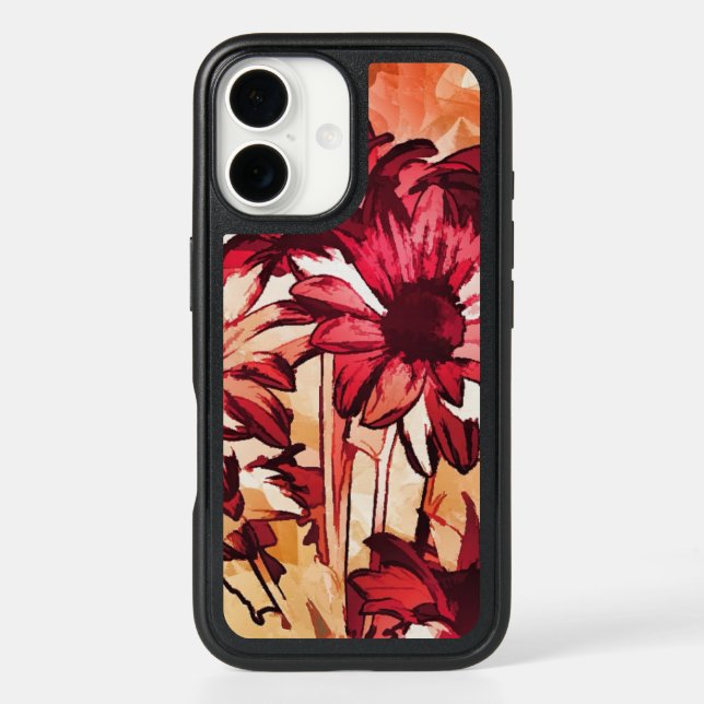 Rustic Red Flower Art Painting Otterbox iPhone Case (Back)