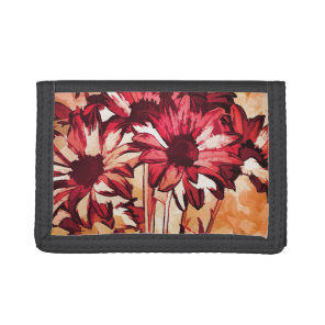 Rustic Red Flower Art Painting Tri-fold Wallet