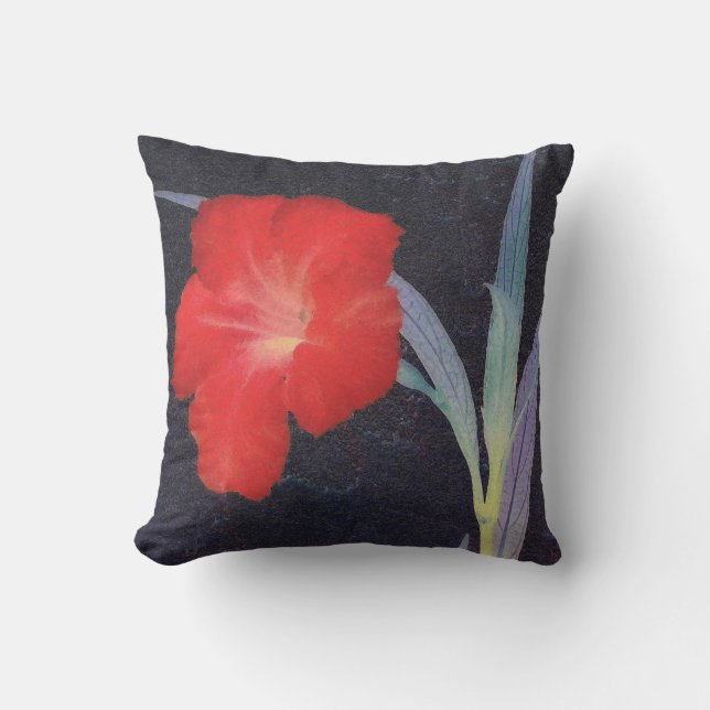 Rustic Red Flower Profile Outdoor Pillow (Front)