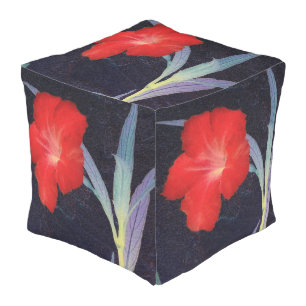 Rustic Red Flower Profile Outdoor Pouf