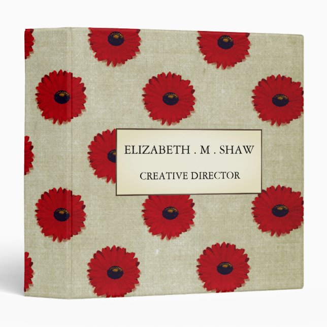 Rustic Red  Flowers Pattern Binder (Front/Spine)
