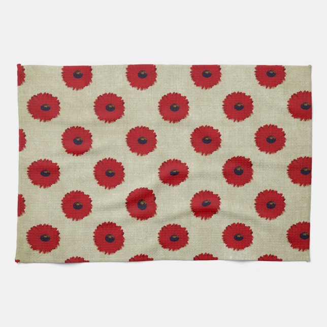 Rustic Red  Flowers Pattern Towel (Horizontal)