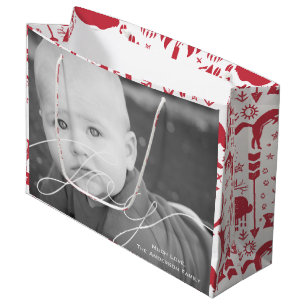 Rustic Red Fox Pattern Christmas Family Photos Large Gift Bag