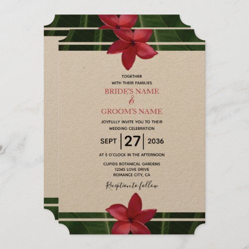 Rustic Red Frangipani Plumeria Wedding Invitations