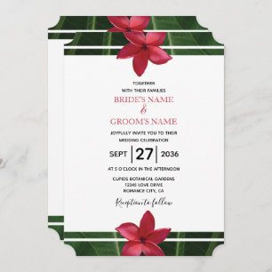 Rustic Red Frangipani Plumeria Wedding Invitations