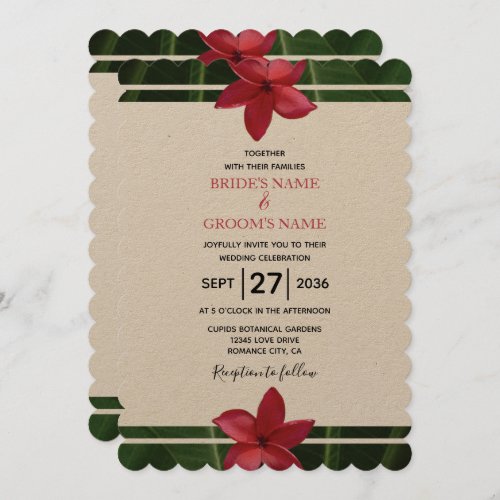 Rustic Red Frangipani Plumeria Wedding Invitations