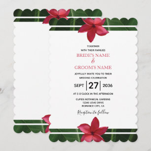 Rustic Red Frangipani Plumeria Wedding Invitations
