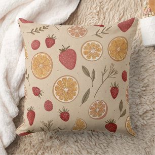 Rustic Red Fruit and Citrus on Aged Beige Throw Pillow