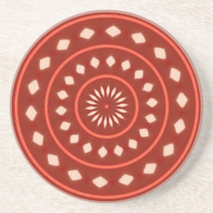 Rustic Red Geometric Sunburst Abstract Art Sandstone Coaster