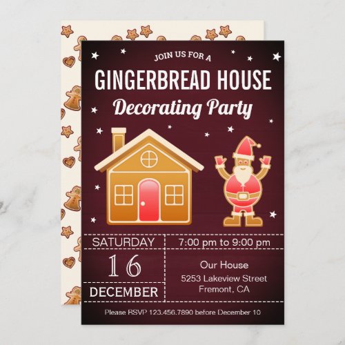 Rustic Red Gingerbread House Decorating Party Invitation