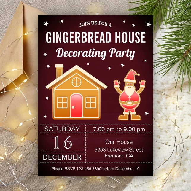 Rustic Red Gingerbread House Decorating Party Invitation (Creator Uploaded)
