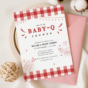 Rustic Red Gingham Baby Q BBQ Baby Shower Invitation