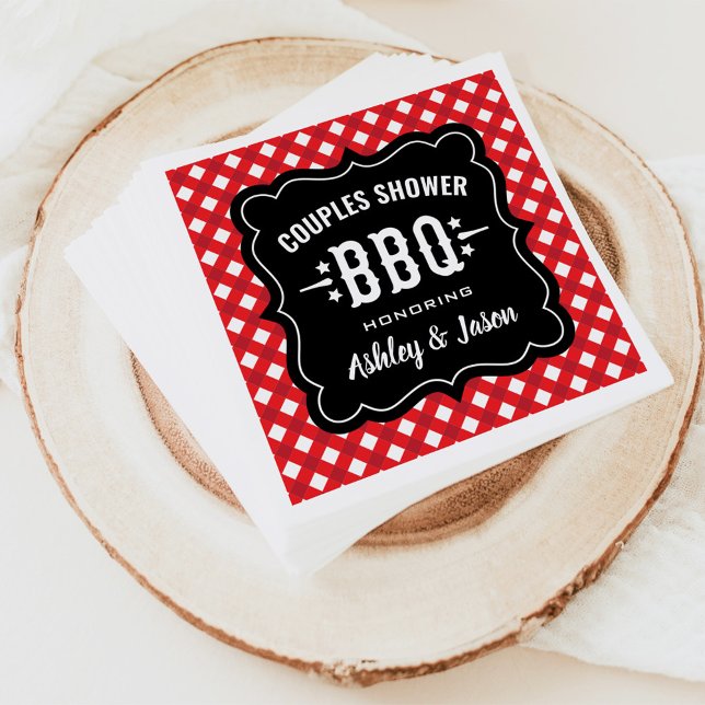 Rustic Red Gingham BBQ Wedding Couples Shower Paper Napkins (Creator Uploaded)
