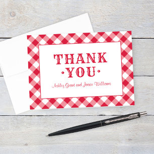Rustic Red Gingham BBQ Wedding Letterpress Thank You Card
