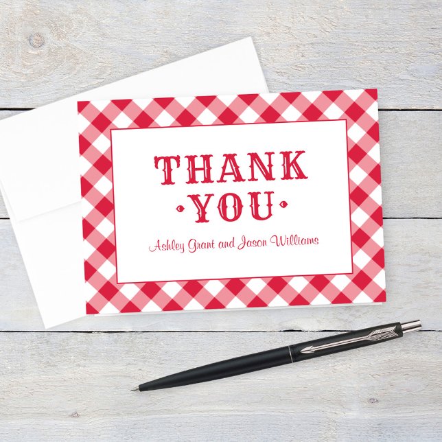 Rustic Red Gingham BBQ Wedding Letterpress Thank You Card (Creator Uploaded)