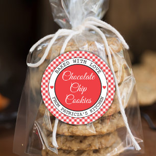 Rustic Red Gingham Choco Cookies Baked With Love Classic Round Sticker