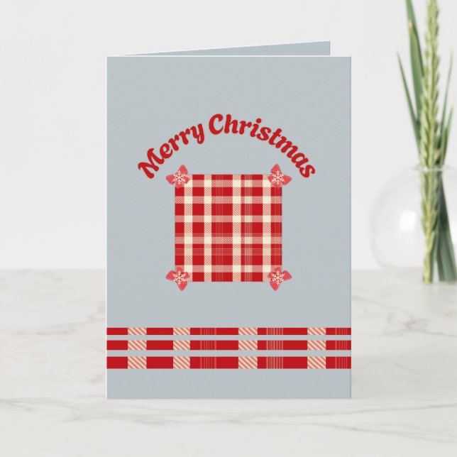 Rustic Red Gingham Christmas Card with Festive Bow (Front)