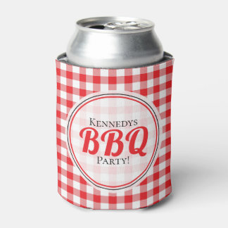 Rustic Red Gingham Family Picnic BBQ Can Cooler