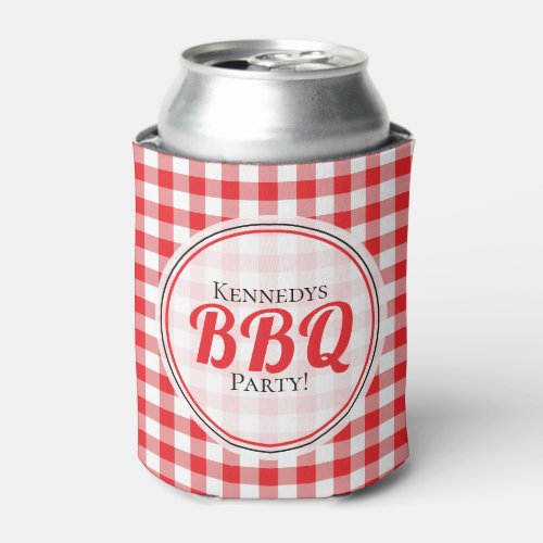 Rustic Red Gingham Family Picnic BBQ Can Cooler